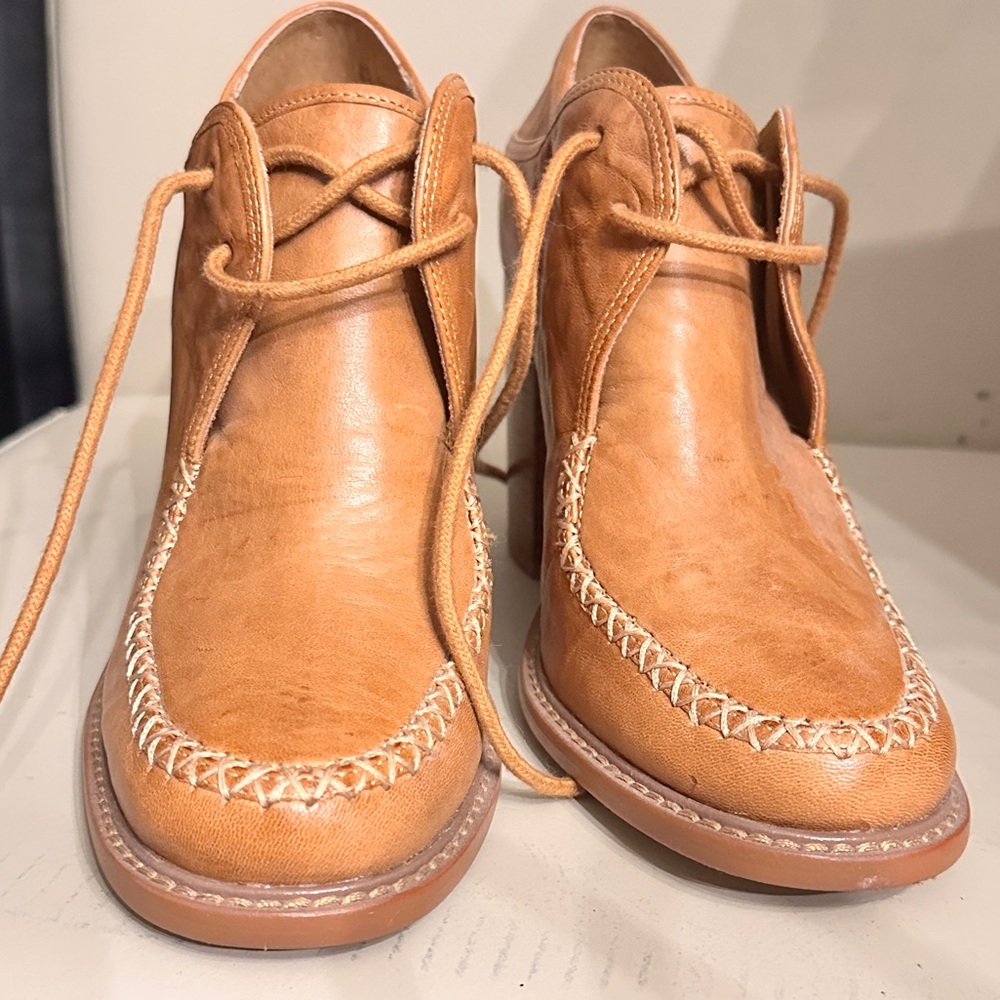 Vintage Kelsi Dagger Cognac Leather Lace-Up Block Heel Oxfords - Picture 4 of 8